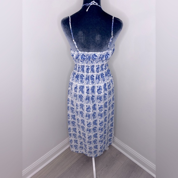 Abercrombie & Fitch Blue & White Smocked Tie-Front Maxi Dress Size XSP - Picture 9 of 16